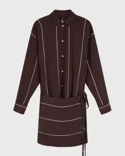 Orta Silk Wrap Mini Dress - Mocha Stripe