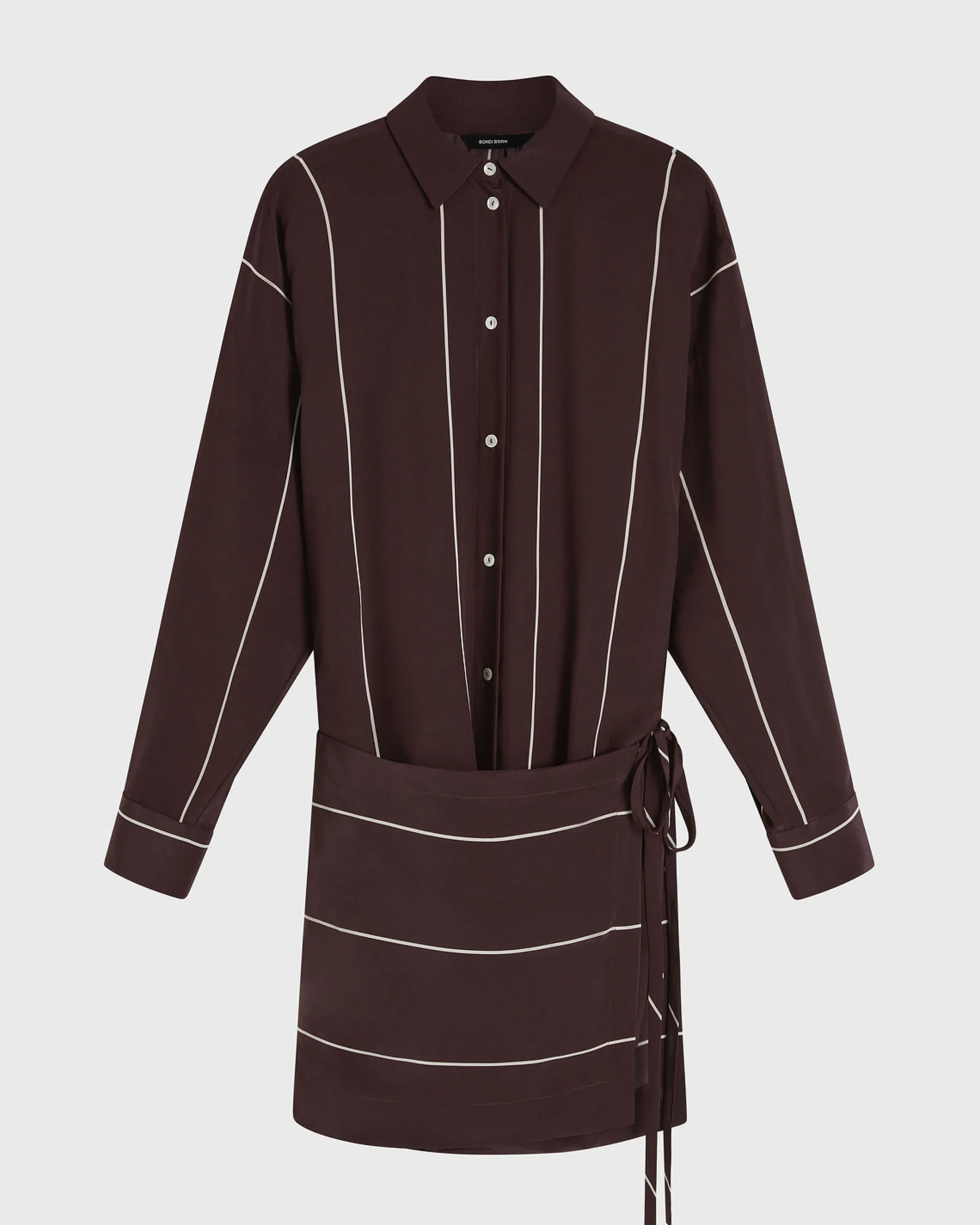 Orta Silk Wrap Mini Dress - Mocha Stripe