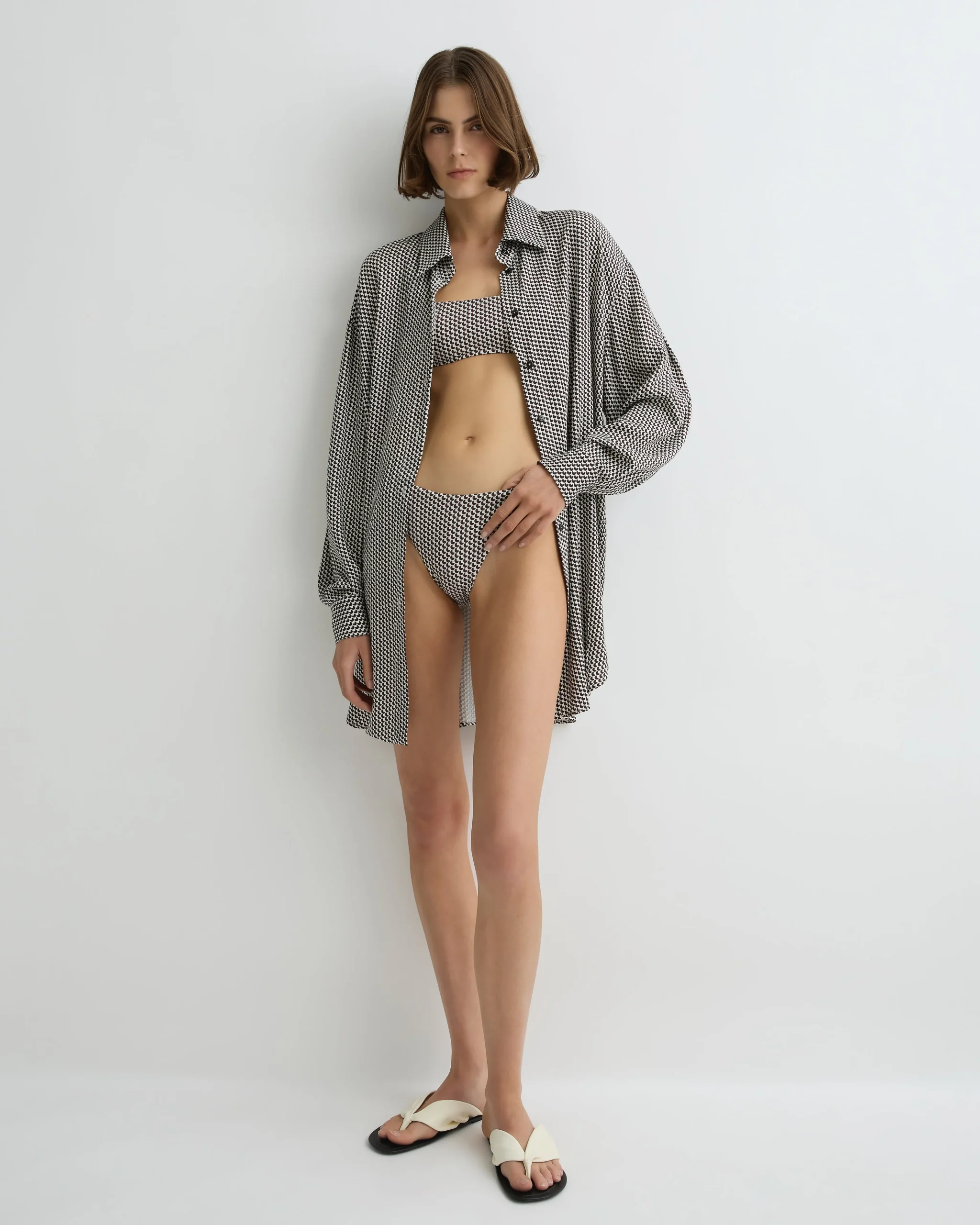 Salema Relaxed Shirt Dress - Mocha Dot